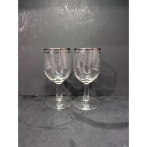 Silver Rimmed Cocktail Glasses Stemware,‎ Set of 2, Midcentury Barware, 4 Oz